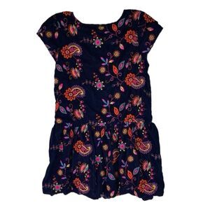 Peek Dress Girls Blue Floral Embroidered Velvet Lined Short Sleeve XL 10